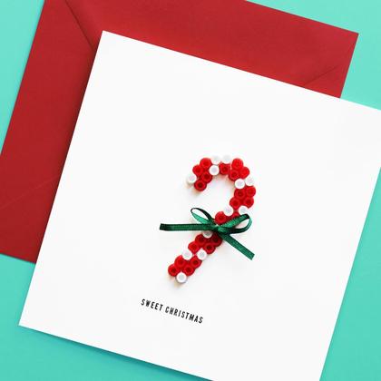 SWEET CHRISTMAS Weihnachtskarte mit Zuckerstangerl aus Bügelperlen - Image 2