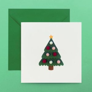 CHRISTBAUM Weihnachtskarte mit Christbaumkugeln aus Pompoms