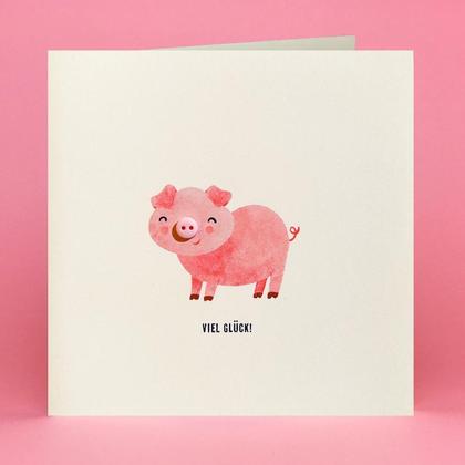 GRUSSKARTE Neujahr Viel Glück Schwein mit Knopf als Nase