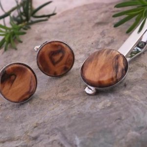 Krawattennadel, Krawattenklammer aus gestocktem Birkenholz