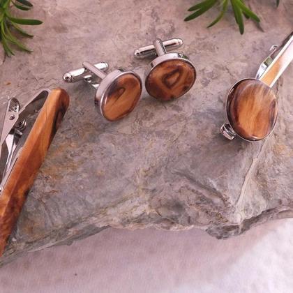Set Krawattennadel und Manschettenknöpfe aus gestockter Birke - Image 3