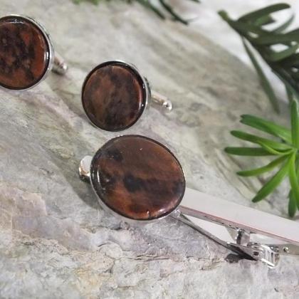 Set Krawattennadel und Manschettenknöpfe aus gestockter Zwetschke - Image 2