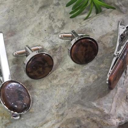 Set Krawattennadel und Manschettenknöpfe aus gestockter Zwetschke - Image 3