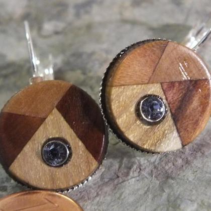 Ohrringe aus 3 Holzarten mit Strassstein in runder Fassung - Image 2
