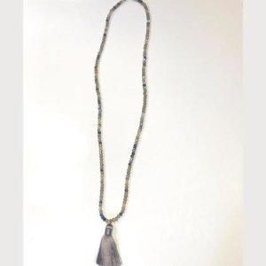 Glasschliffperlenkette Grau/Blau