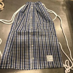 Upcycling Rucksack – Blau/Schwarz/Weiß kariert