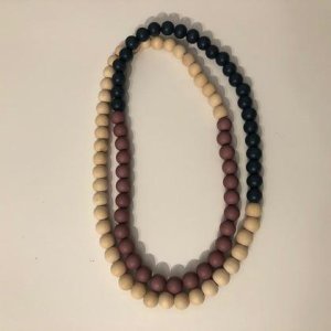 Kette – Holzperlen – Natur/Braun/Dunkelblau