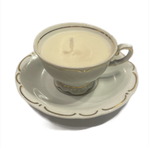 Teelicht -Tasse Weiß mit geschnörkeltem Goldrand