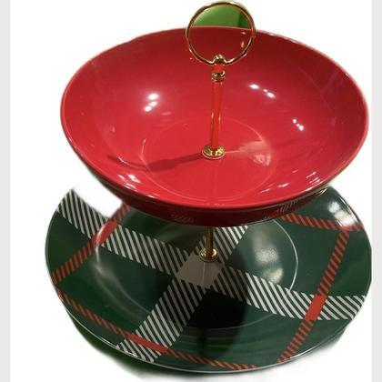 Etagere "Karo Grün/rot mit rotem Teller"