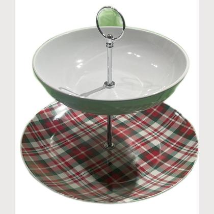 Etagere "Karo Grün mit weißem Teller"