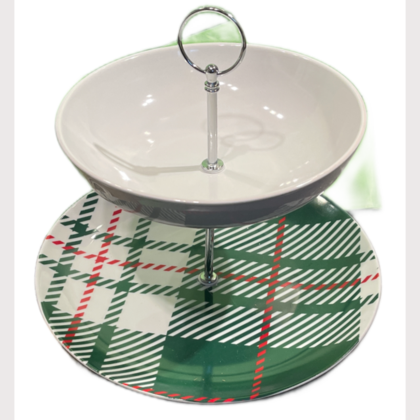 Etagere "Karo mit viel Grün mit weißem Teller"