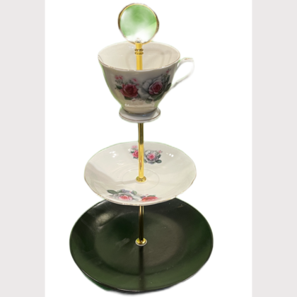 Etagere  - Schwarz/Weiß Pinke Rosen