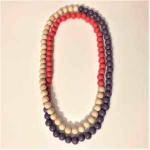 Kette – Holzperlen – Natur/Pink/Lila