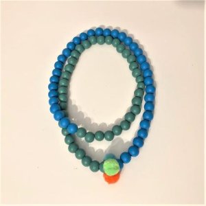 Holzperlen – Blitzblau/Graugrün – Bommel