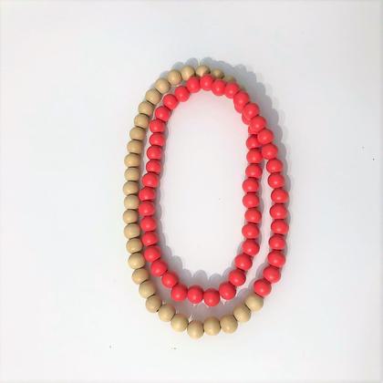 Kette - Holzperlen - Natur/Pink