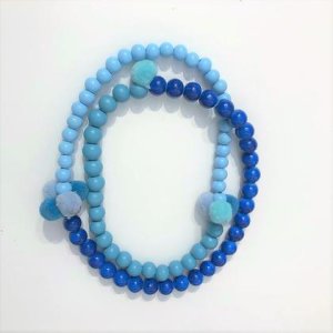 Holzperlen – Blitzblau/Hellblau – Bommel