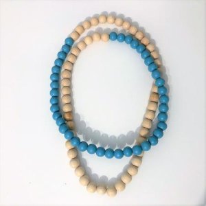Kette – Holzperlen – Natur/Blitzblau