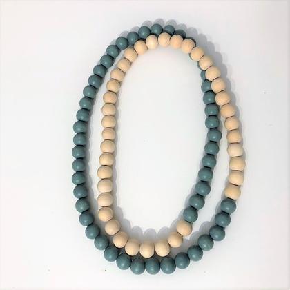 Kette - Holzperlen - Natur/Moosgrün