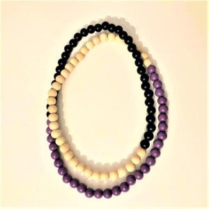 Kette – Holzperlen – Dunkelblau/Natur/Lila