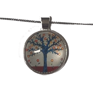 Kette – Baum mit Blüten und Blumen Rot/Blau