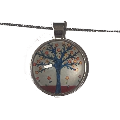 Kette - Baum mit Blüten und Blumen Rot/Blau