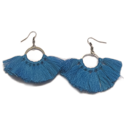 Ohrringe - Ring mit Quasten - Blau