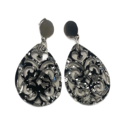Ohrringe - Tropfenform klein Schwarz/Silber