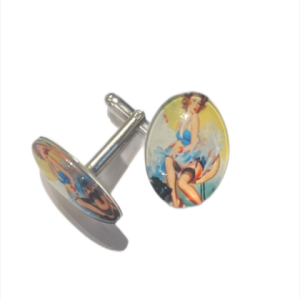 Manschettenknöpfe – Pin-Up Gelb blaues Kleid