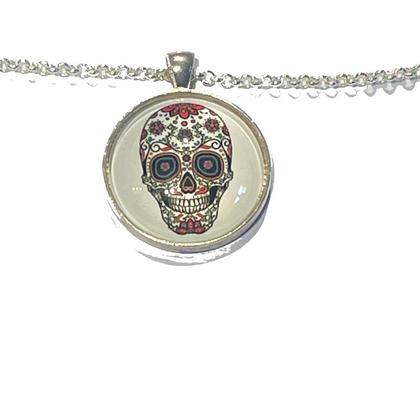 Kette - Sugar Skull - Blumen Rot/Pink