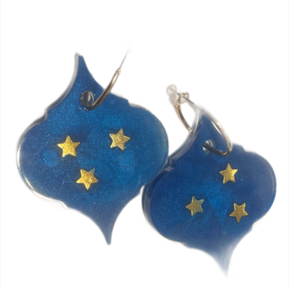 Ohrringe Barock-Ornament-Resin Blau