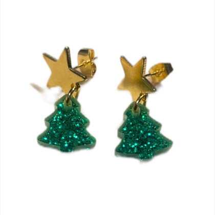 Ohrring Tanne Grün Glitzer