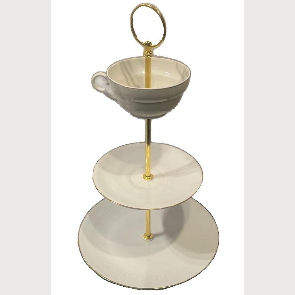 Etagere "weiß mit feinem Goldrand - doppelt gewölbte Tasse"