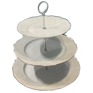 Etagere Blumenmuster Weiß mit Silberrand