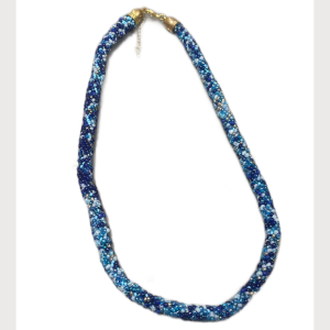 Perlenkette Blautöne und Gold