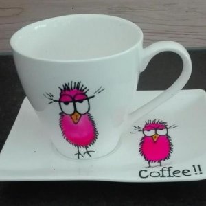Kaffeetasse mit Untertasse „Coffee-Vogel“ pink