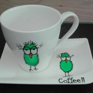 Kaffeetasse mit Untertasse „Coffee-Vogel“ grün
