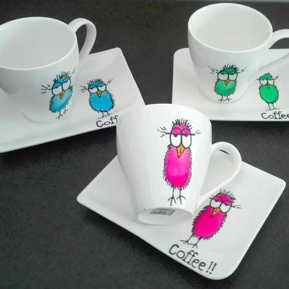Kaffeetasse mit Untertasse "Coffee-Vogel" grün - Image 2