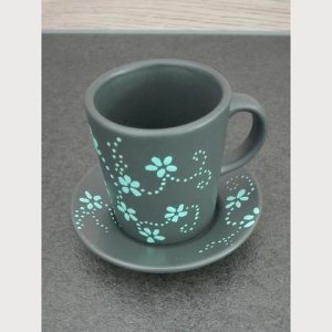 Espressotasse Blümchen dunkelgrau/türkis