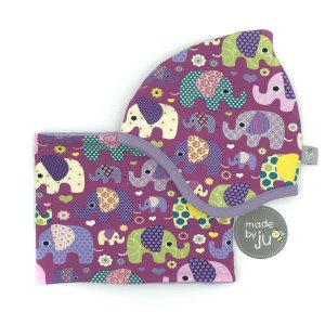SET WINTER- HAUBE + LOOPSCHAL  – ELEFANTEN magenta (Größe wählbar)