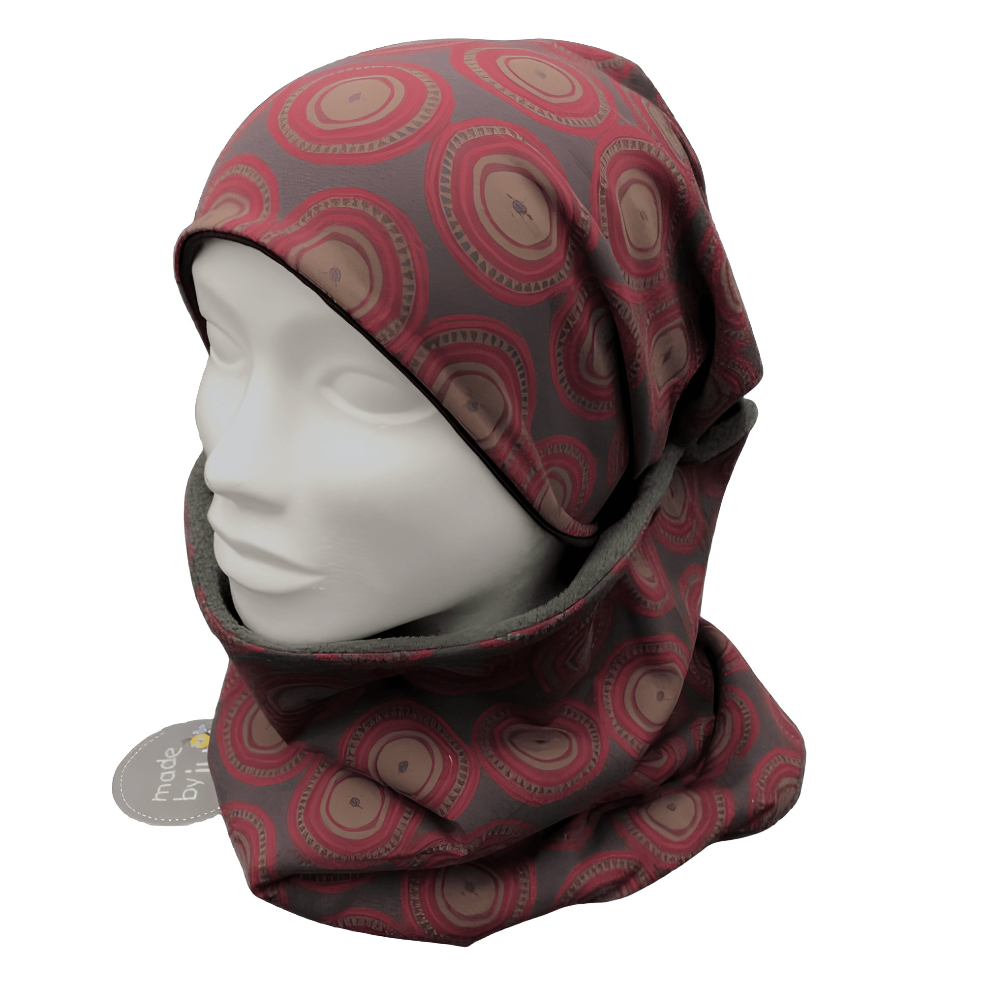 DAMEN- SET (WENDEHAUBE+XXL-LOOPSCHAL) "Retro- Kreise braun"