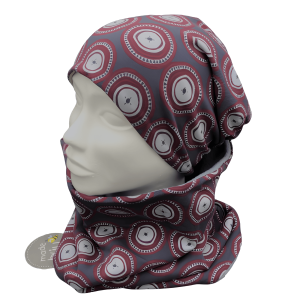 DAMEN- SET (WENDEHAUBE+XXL-LOOPSCHAL) „Retro- Kreise grau“