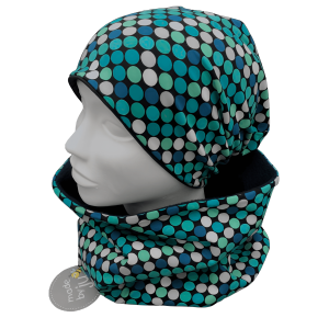 DAMEN- SET (WENDEHAUBE+XXL-LOOPSCHAL) „Punkte türkis“