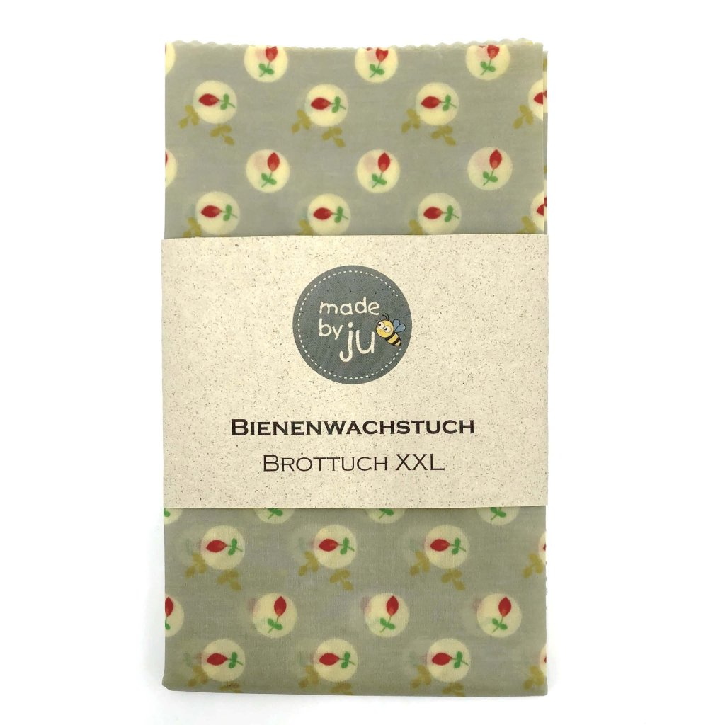 BIENENWACHSTUCH XXL - BROTTUCH - Tulpen im Kreis grau