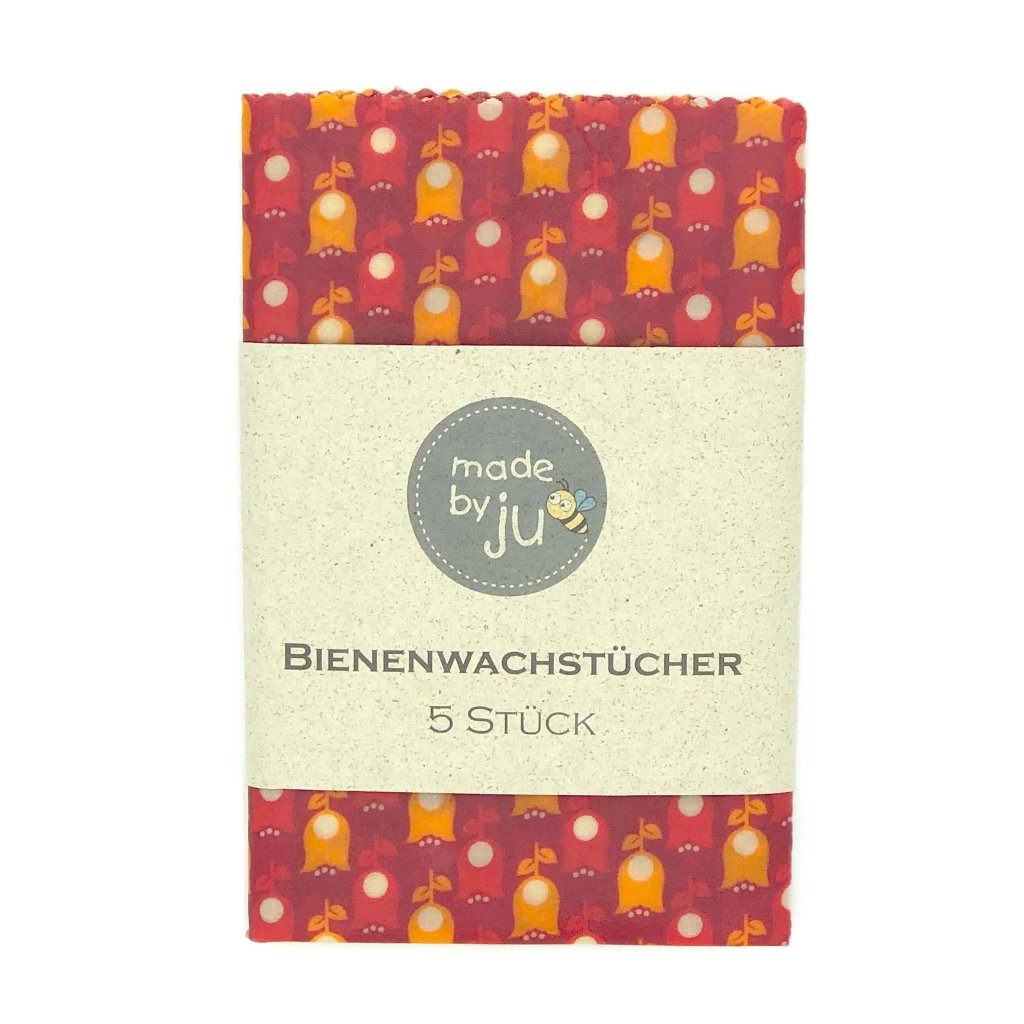 5er SET Bio- Bienenwachstücher - TULPEN ROT