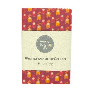 5er SET Bio- Bienenwachstücher – TULPEN ROT