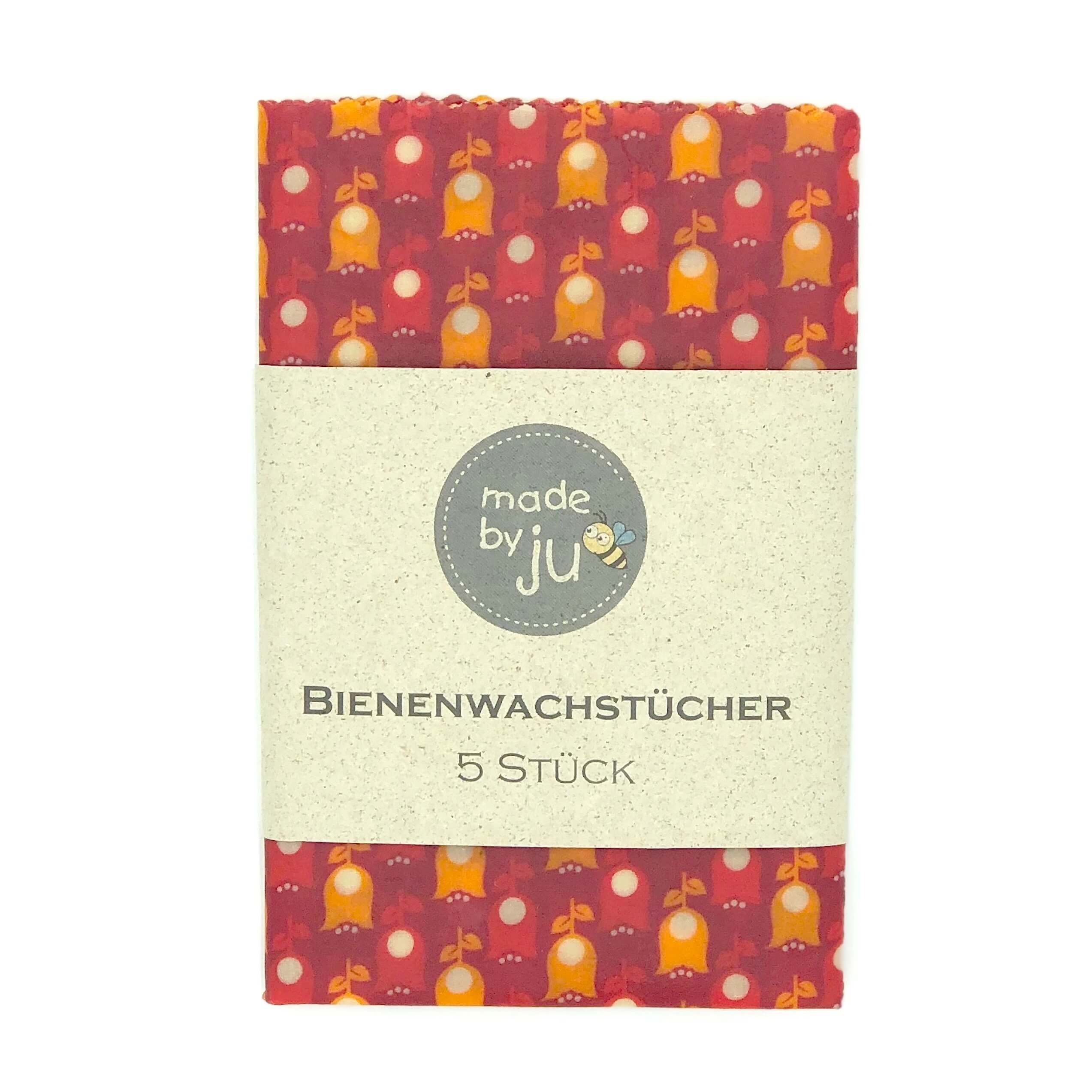 5er SET Bio- Bienenwachstücher - TULPEN ROT