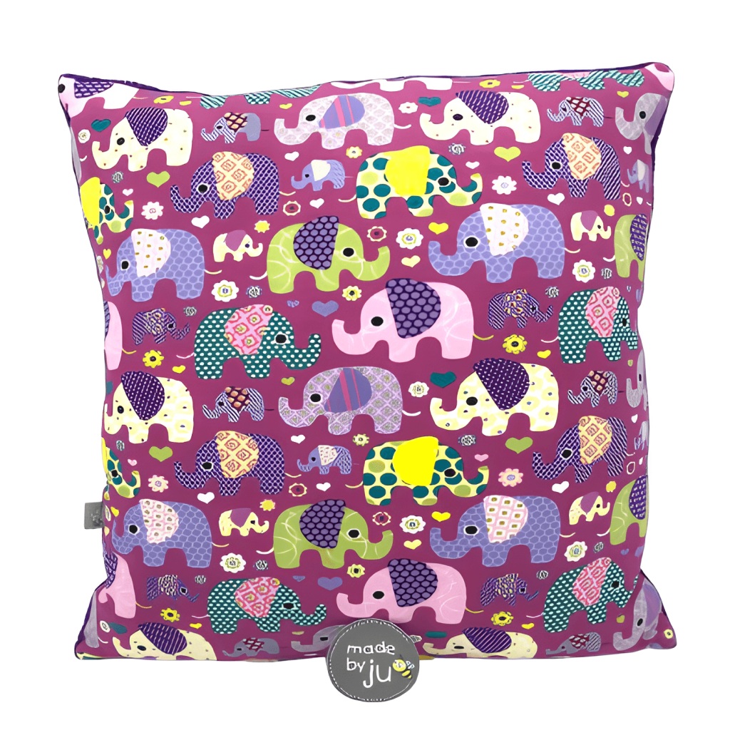 KUSCHELKISSEN ABZIEHBAR "bunte Elefanten magenta" personalisierbar
