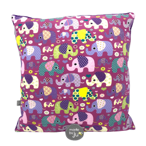 KUSCHELKISSEN ABZIEHBAR „bunte Elefanten magenta“ personalisierbar