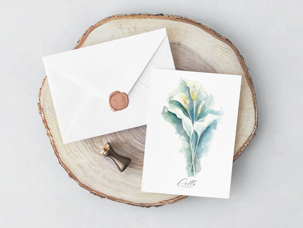 Zarte Grußkarte Calla Lilie