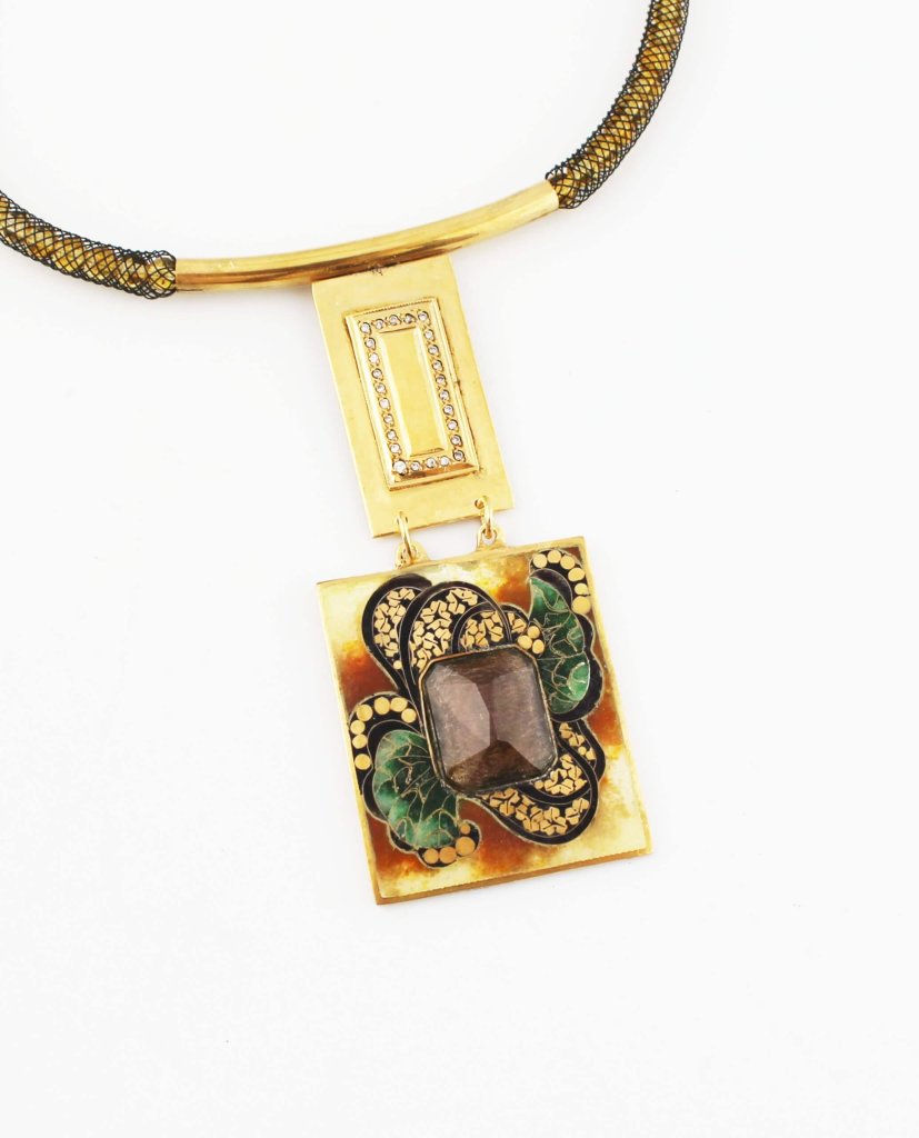 Anhänger mit kette " Blätter", Cloisonne Emaille,Handgemachte Schmuck, Unikat,Pure silver